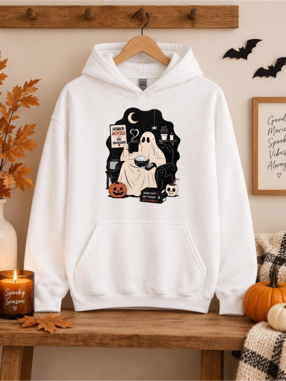 White Halloween Ghost Graphic Crewneck Sweatshirt